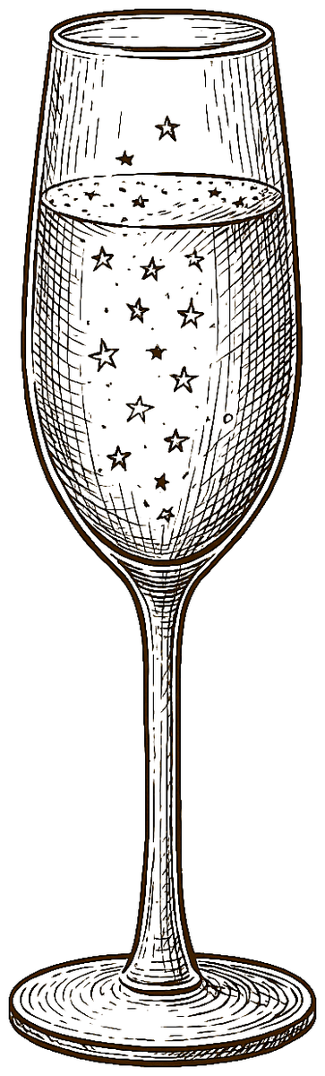 Vintage-etsning av ett champagneglas